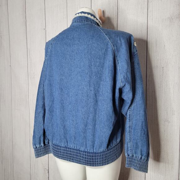 Vintage Floral Embroidered Blue Denim Rodeo Western Rodeo Jacket Womens Size S - Picture 7 of 12